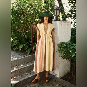 $365 ACE & JIG Faye Striped Organic Cotton Dress, Size MEDIUM